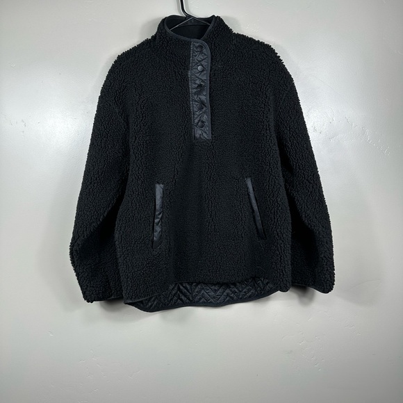 ATHLETA Cozy Sherpa Snap Sweatshirt In Black Size Medium - Picture 2 of 7
